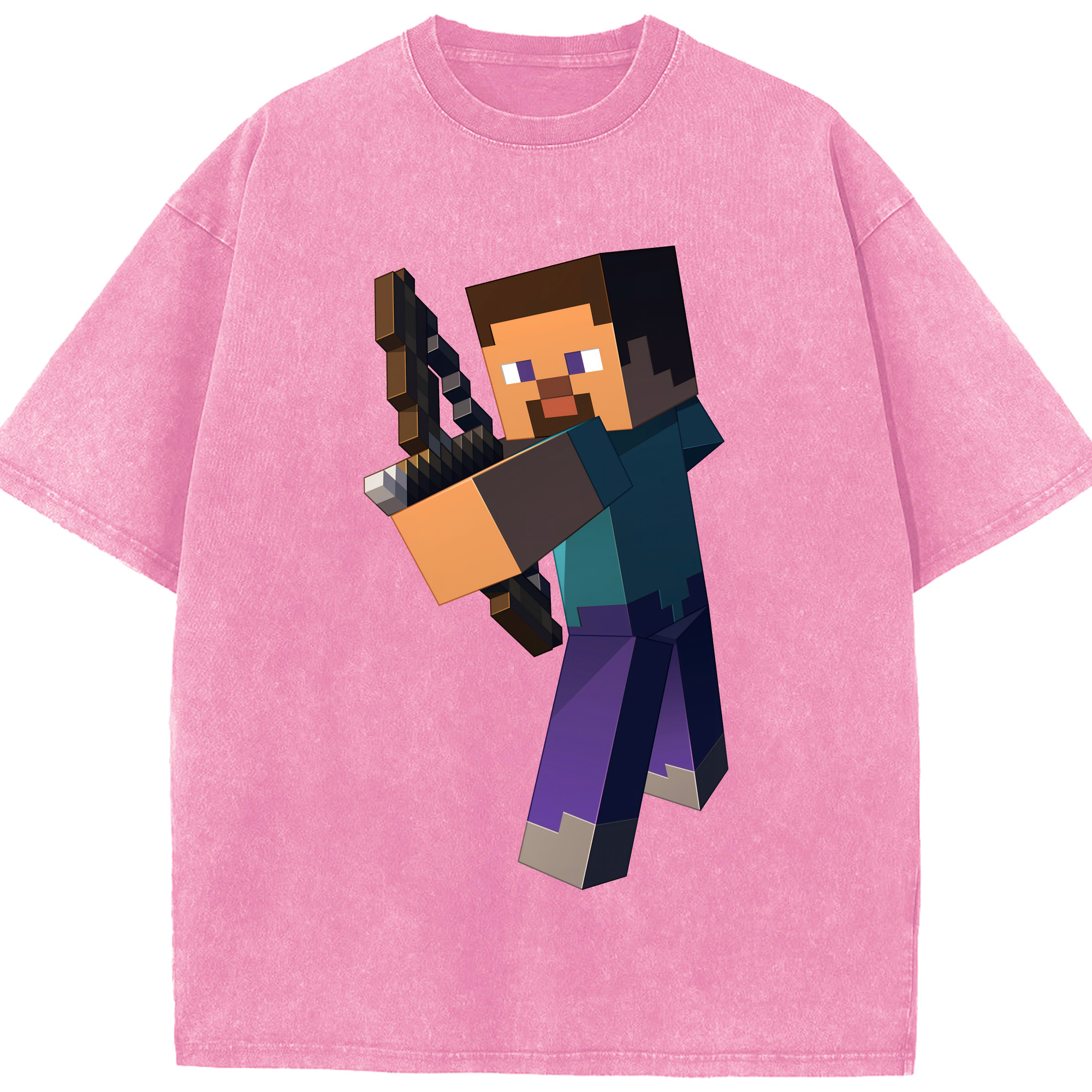 （画像用） マインクラフト ブロックの世界 Minecraft MC Block world 綿100% ヴィンテージ風 半袖Tシャツ（フロントプリント）